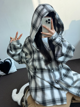 M-3XL✨オーバーフィットボクシーチェックスカート🖤🩶💙✨4カラー