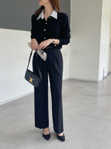 Atin Shirt Collar Pocket Knit Cardigan