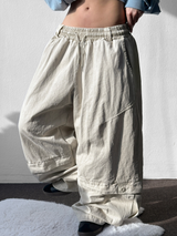 Low Button Pig Light Belted Wide Long Pants 3 Colors 