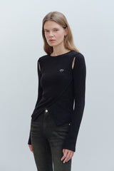CUT OUT WRAP KNIT TOP - BLACK