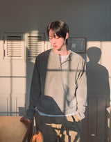 Dense Velour Henley Neck Long Sleeve T-Shirt