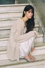 Boucle long cardigan - glitter beige