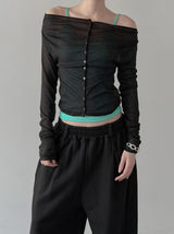 Bellin See-through Off-Shoulder Cardigan