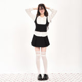 RIBBON FRILLY WAIST VEST - BLACK
