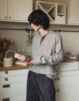 Pale henley neck ribbed long sleeve t-shirt