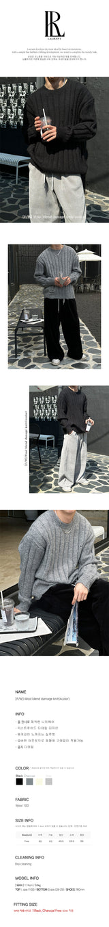 [F/W] Wool blend damage knit(4color)