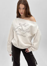 [MADE] Doobin Printed Off-Shoulder Fleece-Lined Sweatshirt