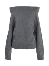 gray lettering off-shoulder knit