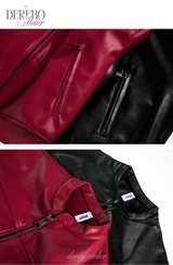 burgundy cropped wide leather jacket