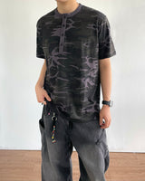 Camouflage Henley Neck Short Sleeved T-shirt