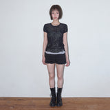 ウェーブパフレースTシャツ (Black) F25QB127