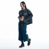 Cut-off Capri Denim Pants - DEEP BLUE
