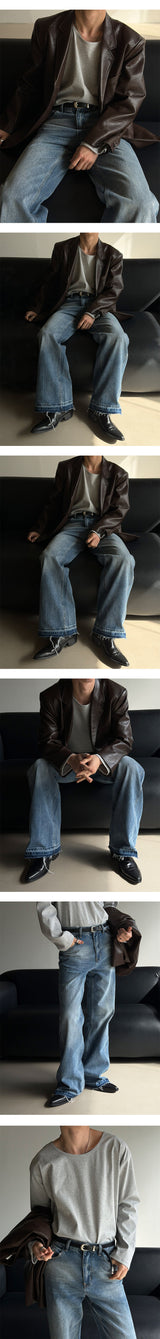 [Unisex]  フェードカットロングフレアデニムパンツ