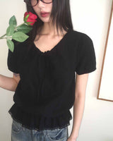 [MADE] Pure Frill Lace String Short-Sleeved Blouse