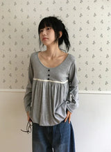 26FW★ [BAONHAUS] Aaron Lace Shirring Long Sleeve Tee