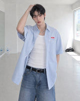 (UNISEX) Piece Stripe Over Shirt