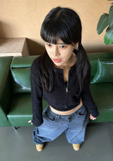 (TOP & ZIP-UP SET!) ダメージクロップドフィットニットジップアップ - 3 COLOR