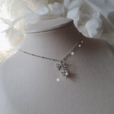 [NMIXX Sullyoon Necklace] デインティハート＆リボンセミチョーカーネックレス - シルバーカラー