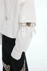 Strap Cutout Layered Button-Up Shirt
