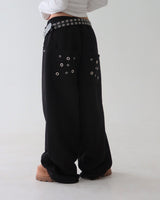 Punching eyelet string wide pants