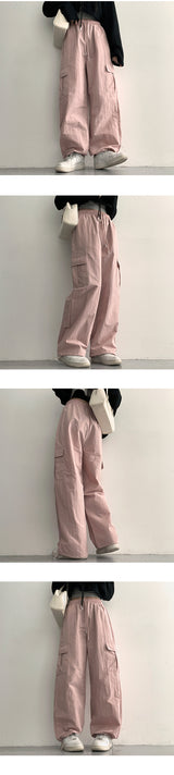 [Long summer pants!] Post nylon string wide cargo pants
