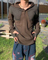 Wool Star Henry-neck Fingerhole Hoodie Knit