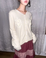 (2color) Rose Appliqué Lace Wool Cardigan
