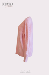 Baby Pink Twisted V-neck Loose Fit Knitwear