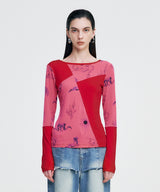Elemental Motif Patchwork T-shirt _ RED