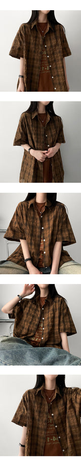 Handy Oversized Fit Checkered Short-Sleeved Shirt