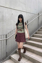 DOUBLE BUCKLE PLAID CHECK PLEATS SKIRT (2COLORS!)