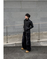 Kale Panel High-Neck Leather Jacket