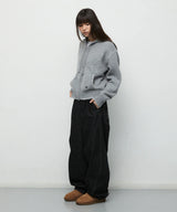 ステッチ クロップ フーデッド ジップアップ ニット グレー