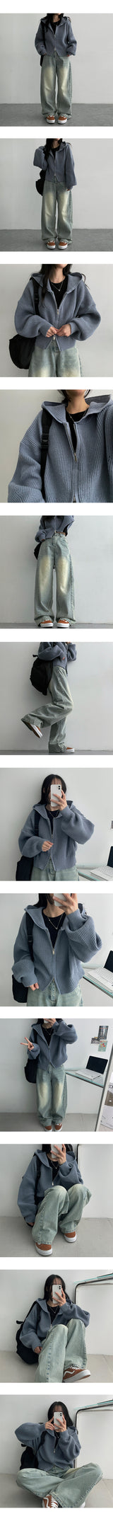 [Planning!] Russ Balloon Cropped Knitwear Hooded Zip-Up (8 colors)