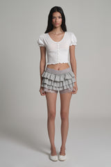 Sugar crepe smocking puff top, White