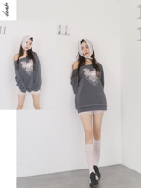 Rose Angel Oversized-fit Off-Shoulder Long Sleeve T-shirt