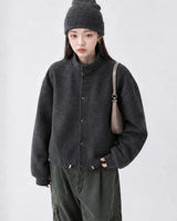 (UNISEX) Suede-Touch High Neck Cardigan