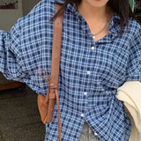 [Same-day shipping🚚/Jangmaru look☔] Bow overfit boxy fit long-sleeved checkered shirt 2 colors