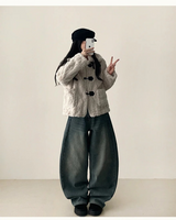 ティーンザンストライプウォッシングデニムワイドパンツ [Long & Short]