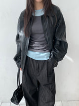 Curved overfit leather jacket
