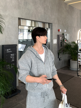 [Set-up]Risquare Two-Way Oversized Fit Hooded Zip-Up Knitwear 