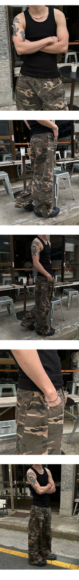 [S/S] Camo side snap wide pants