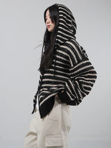 (UNISEX) メッシュストライプクロップドジップアップニット