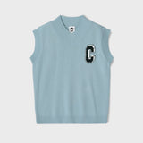 3D C Patch Sky Blue Knit Vest [Unisex]