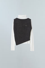 LAYERED VEST MOCK NECK T-SHIRT - IVORY/CHARCOAL