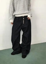 ルツェルン ノンフェード ボタン ワイド デニム パンツ