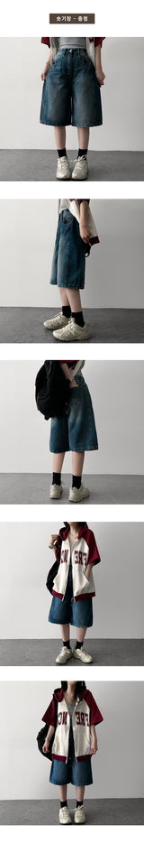 Tor Side Pintuck Slit Denim Bermuda Shorts