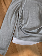 Milky Unbalance Off-Shoulder Boatneck Shirring Long Sleeve T 