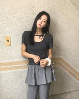 Hael Dot Puff Sleeve Strap T-Shirt