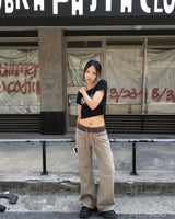 Khaki low boots cut pants